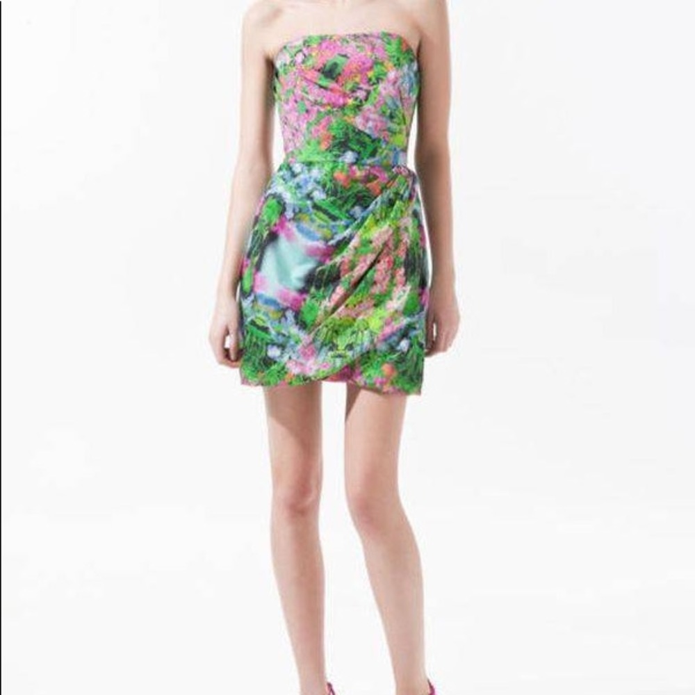 Zara Strapless Tulip Corset Floral Print Mini Dress Size M